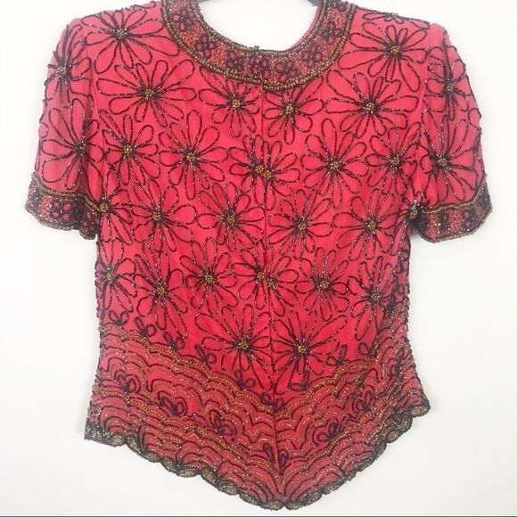 PAPELL BOUTIQUE | Vintage Silk Beaded Top Small - Picture 7 of 8